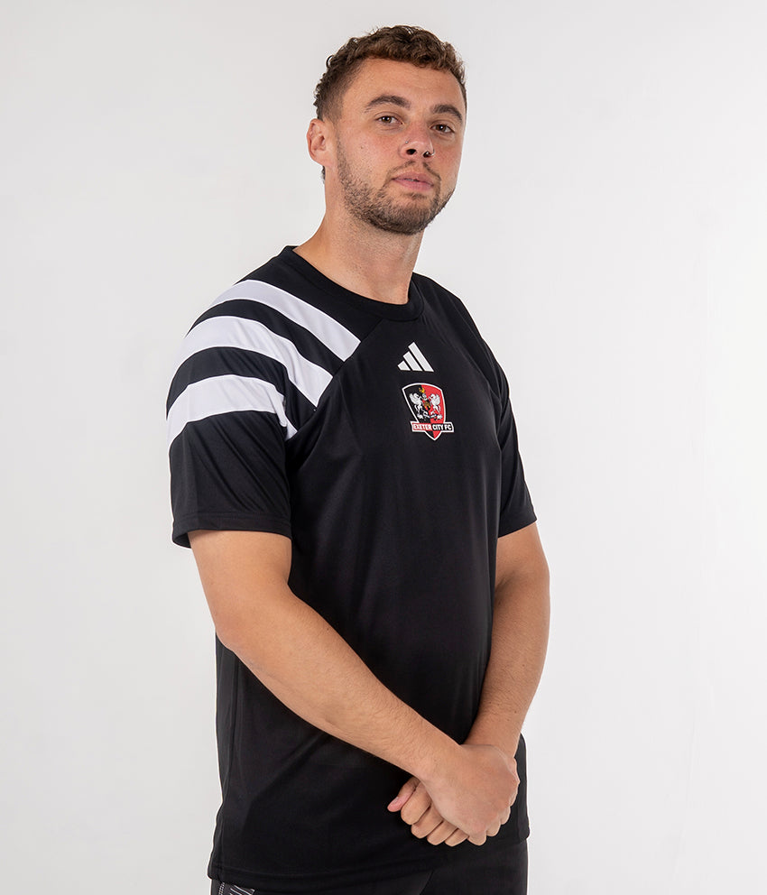 Exeter City x adidas Black 3 Stripe Warm-up Tee - Junior