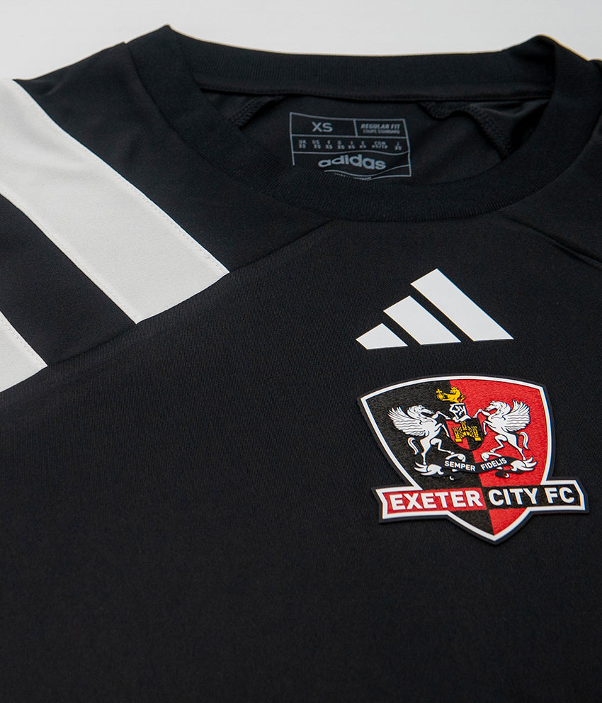 Exeter City x adidas Black 3 Stripe Warm-up Tee - Junior